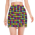 Colorful Houndstooth Pattern Print Side Slit Mini Skirt