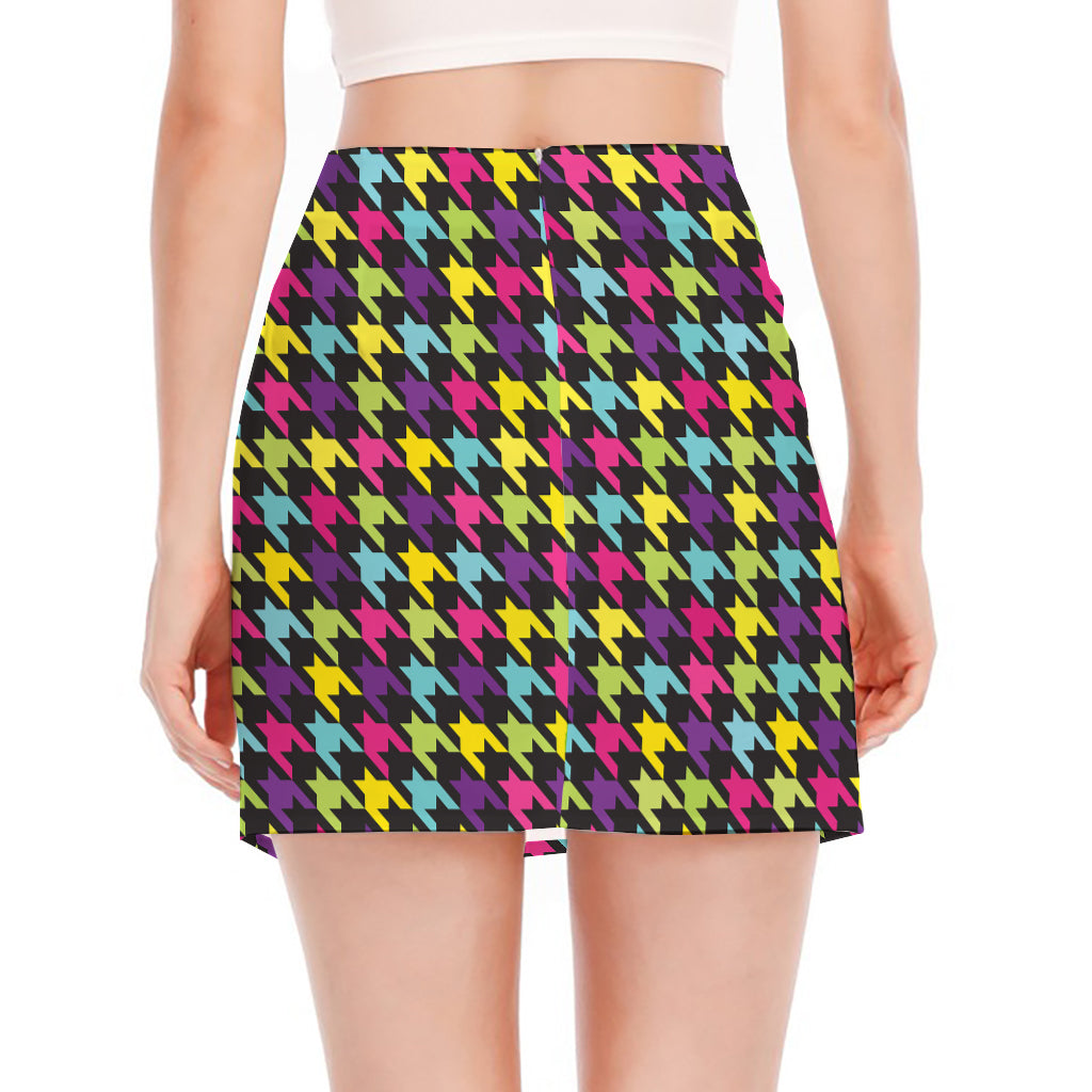 Colorful Houndstooth Pattern Print Side Slit Mini Skirt