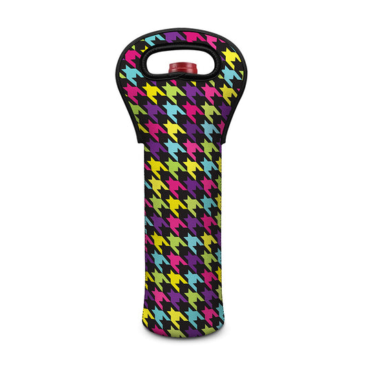 Colorful Houndstooth Pattern Print Single Neoprene Wine Tote