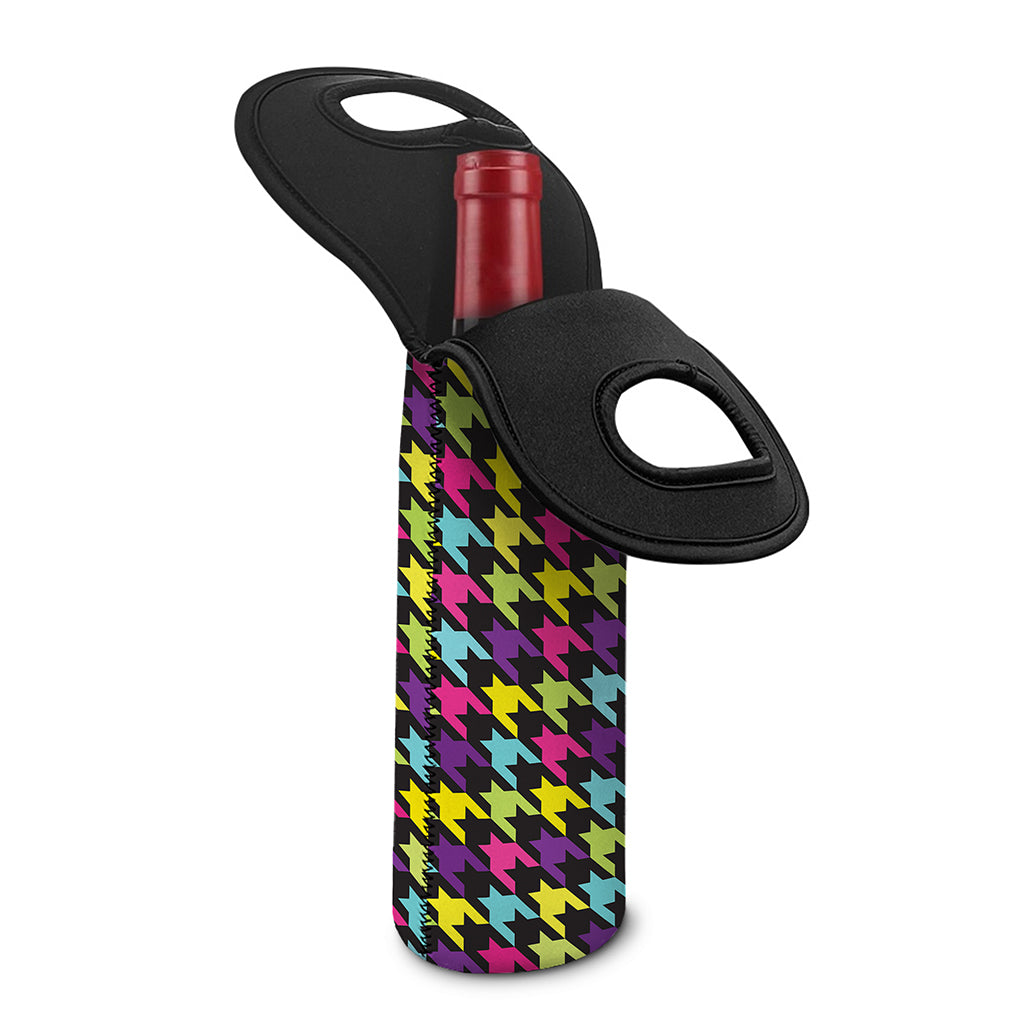 Colorful Houndstooth Pattern Print Single Neoprene Wine Tote