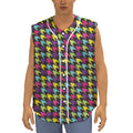 Colorful Houndstooth Pattern Print Sleeveless Baseball Jersey