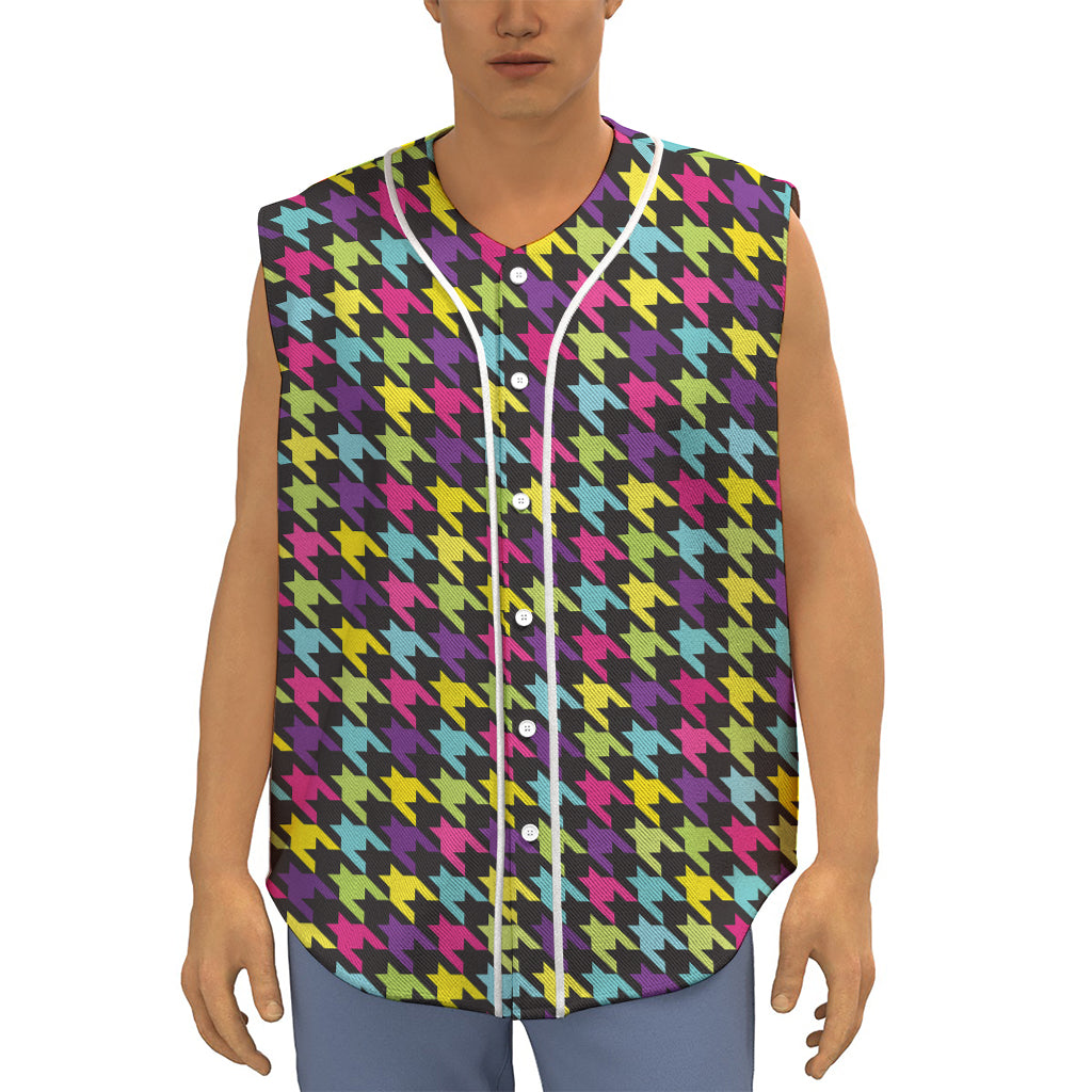 Colorful Houndstooth Pattern Print Sleeveless Baseball Jersey