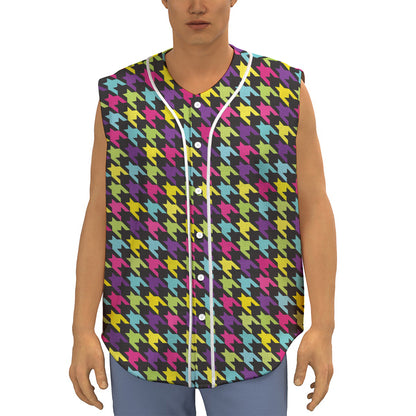 Colorful Houndstooth Pattern Print Sleeveless Baseball Jersey
