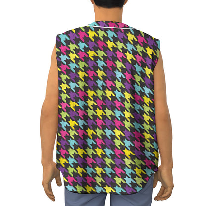 Colorful Houndstooth Pattern Print Sleeveless Baseball Jersey