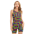 Colorful Houndstooth Pattern Print Sleeveless One Piece Swimsuit