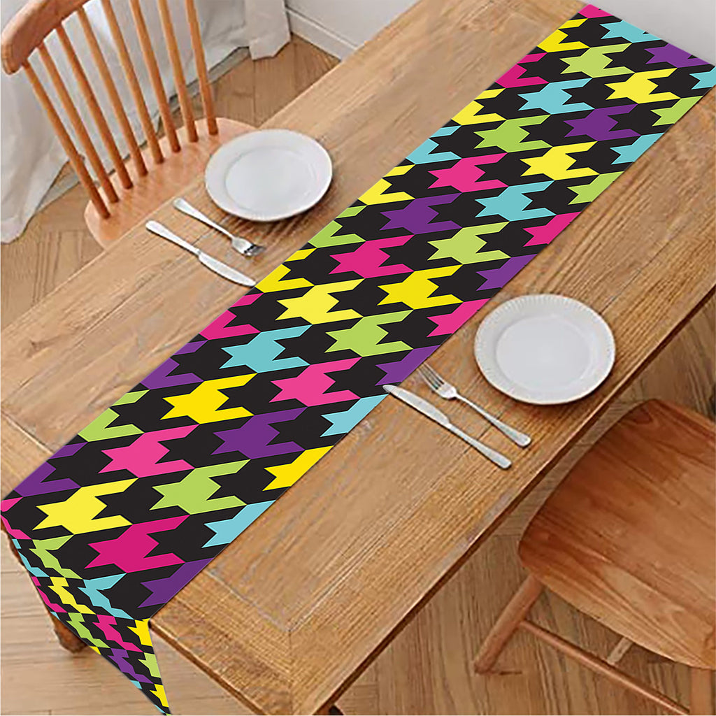 Colorful Houndstooth Pattern Print Table Runner