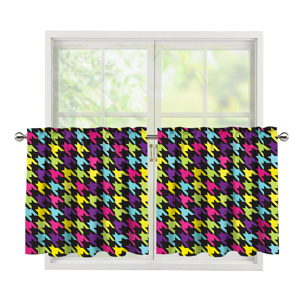 Colorful Houndstooth Pattern Print Tier Curtains