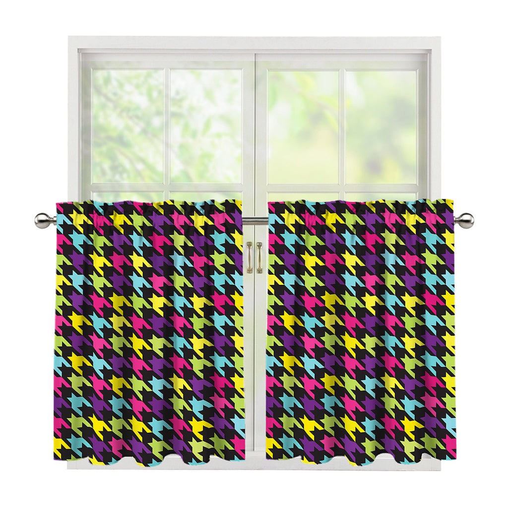 Colorful Houndstooth Pattern Print Tier Curtains