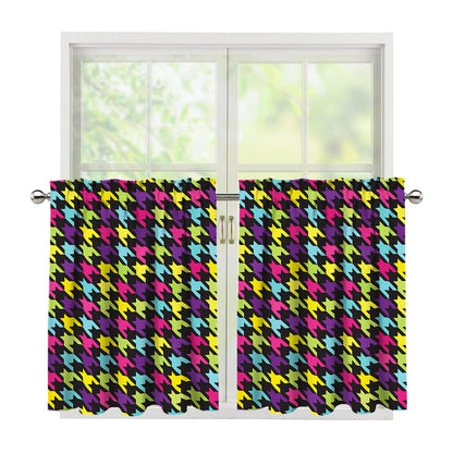 Colorful Houndstooth Pattern Print Tier Curtains