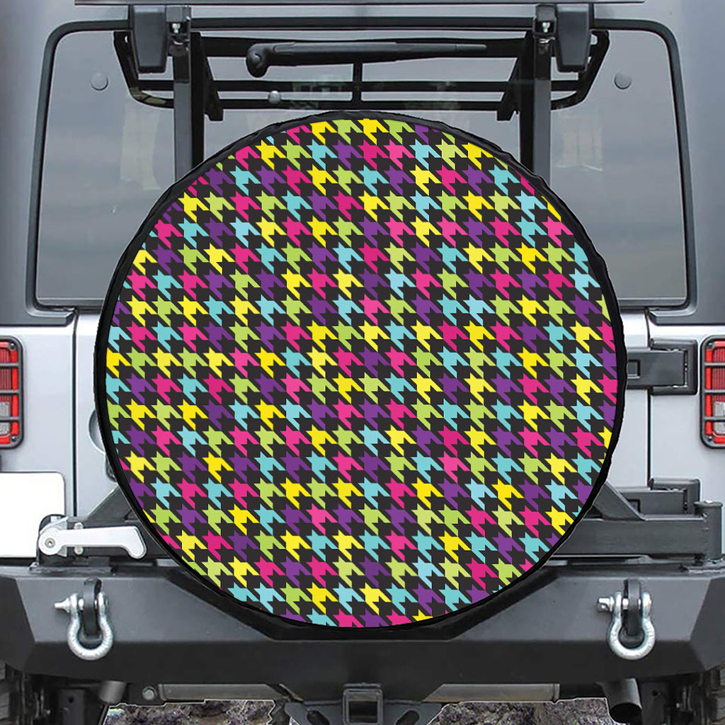 Colorful Houndstooth Pattern Print Tire Cover