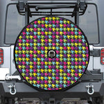 Colorful Houndstooth Pattern Print Tire Cover With Camera Hole