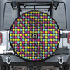 Colorful Houndstooth Pattern Print Tire Cover With Camera Hole