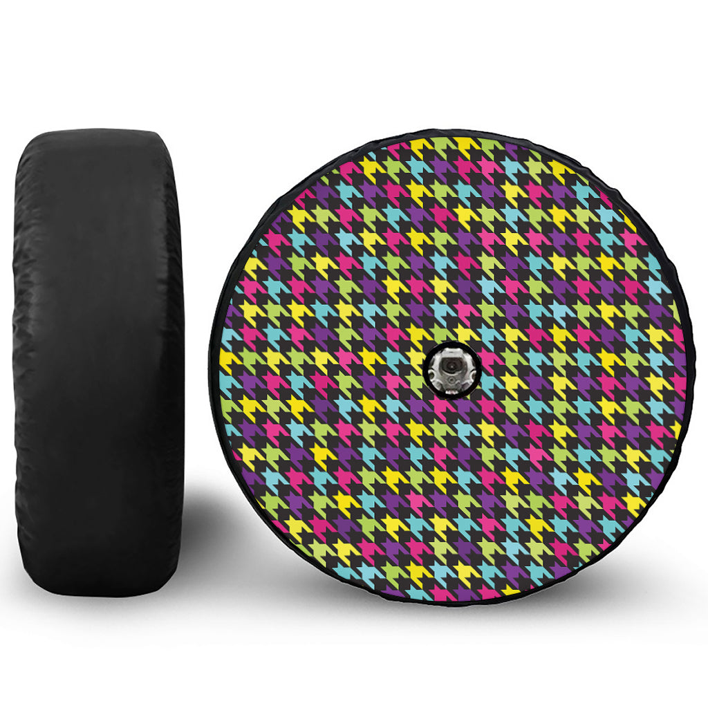 Colorful Houndstooth Pattern Print Tire Cover With Camera Hole