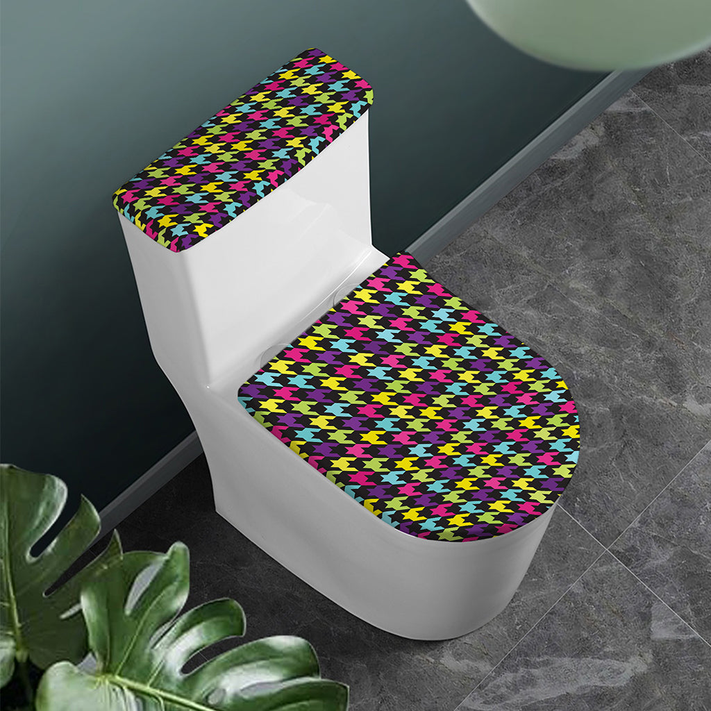Colorful Houndstooth Pattern Print Toilet Lid And Tank Cover Set