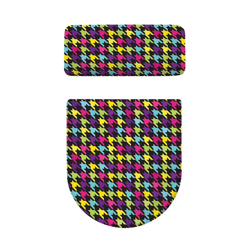 Colorful Houndstooth Pattern Print Toilet Lid And Tank Cover Set