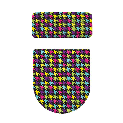 Colorful Houndstooth Pattern Print Toilet Lid And Tank Cover Set