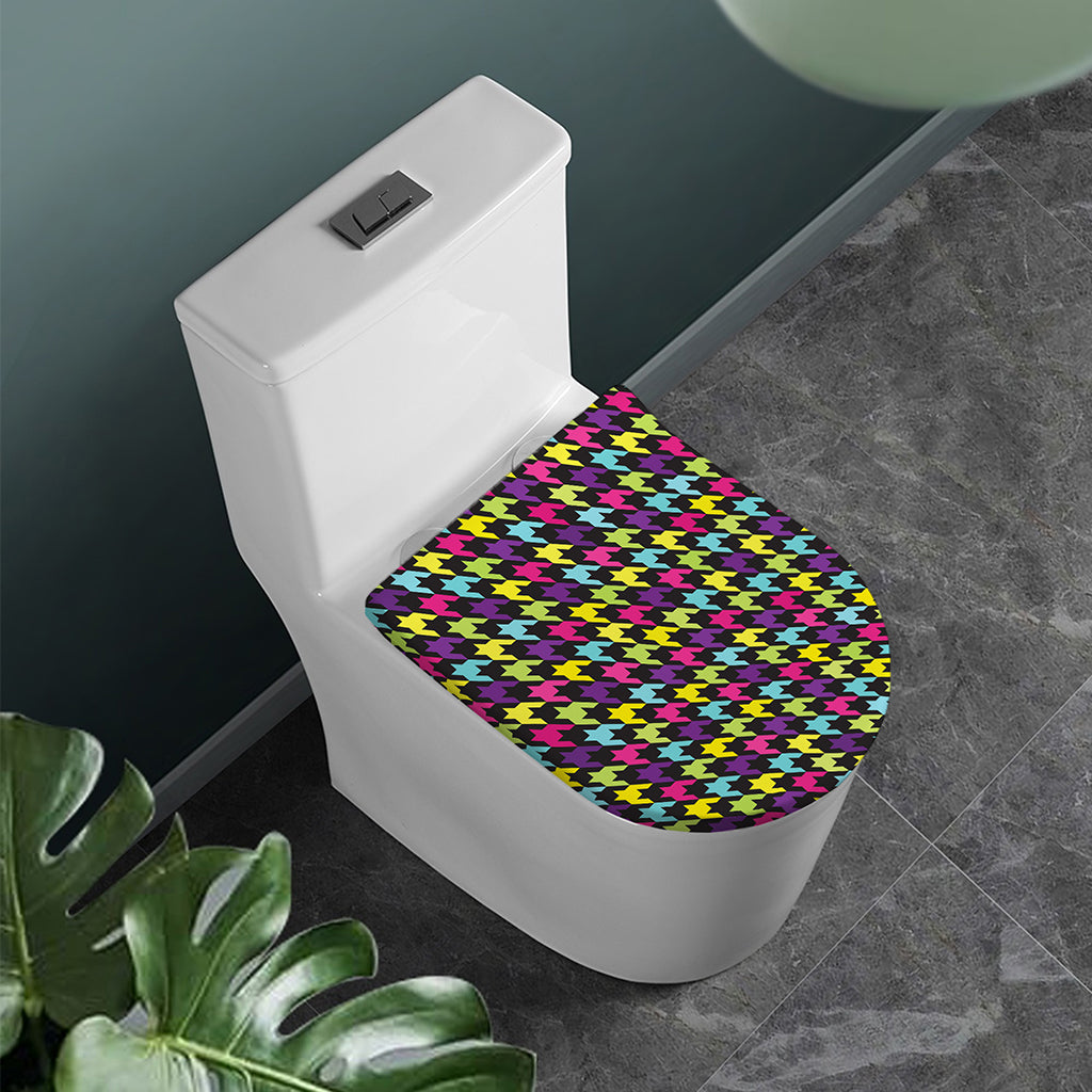 Colorful Houndstooth Pattern Print Toilet Lid Cover