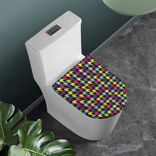 Colorful Houndstooth Pattern Print Toilet Lid Cover