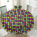 Colorful Houndstooth Pattern Print Waterproof Round Tablecloth