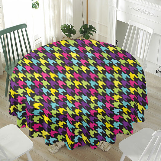 Colorful Houndstooth Pattern Print Waterproof Round Tablecloth