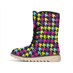 Colorful Houndstooth Pattern Print Winter Boots