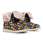 Colorful Houndstooth Pattern Print Winter Boots
