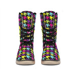 Colorful Houndstooth Pattern Print Winter Boots