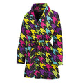 Colorful Houndstooth Pattern Print Women's Bathrobe
