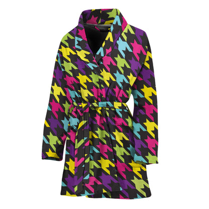Colorful Houndstooth Pattern Print Women's Bathrobe