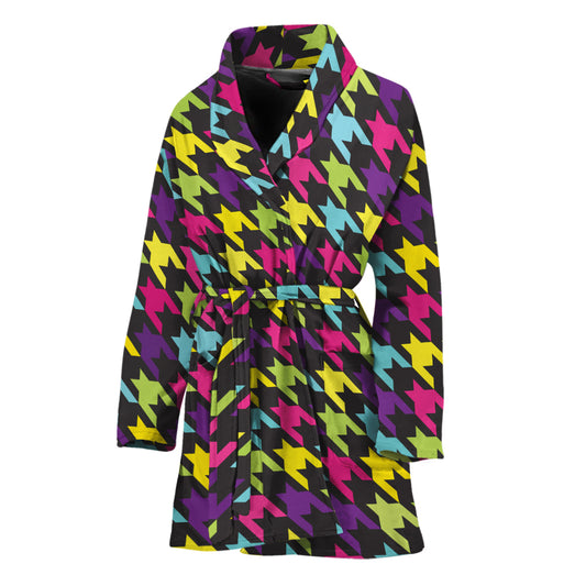 Colorful Houndstooth Pattern Print Women's Bathrobe