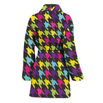 Colorful Houndstooth Pattern Print Women's Bathrobe