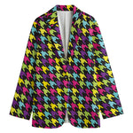 Colorful Houndstooth Pattern Print Women's Blazer