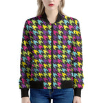 Colorful Houndstooth Pattern Print Women's Bomber Jacket