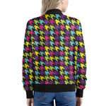 Colorful Houndstooth Pattern Print Women's Bomber Jacket