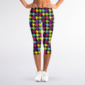 Colorful Houndstooth Pattern Print Women's Capri Leggings