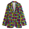 Colorful Houndstooth Pattern Print Women's Cotton Blazer