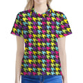 Colorful Houndstooth Pattern Print Women's Polo Shirt