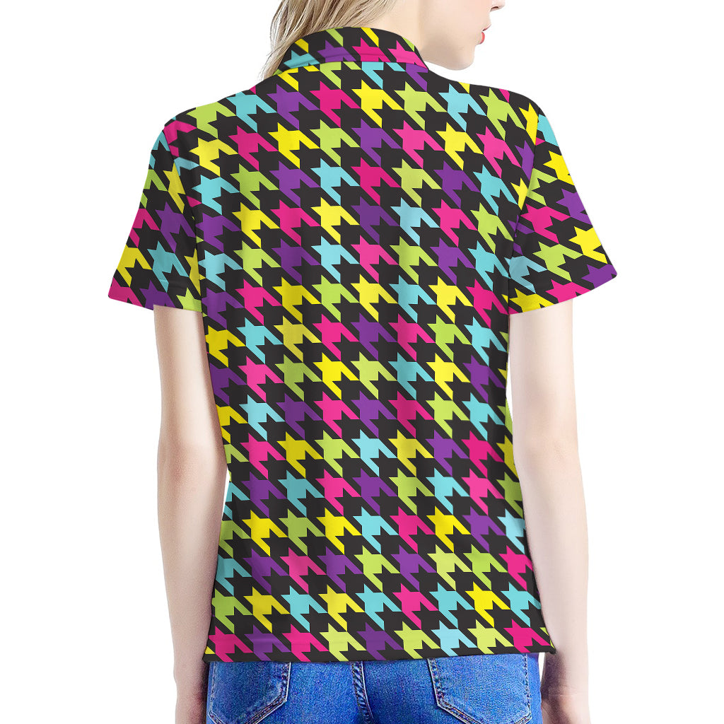 Colorful Houndstooth Pattern Print Women's Polo Shirt