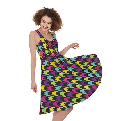 Colorful Houndstooth Pattern Print Women's Sleeveless Dress