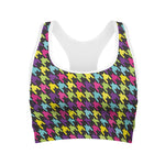 Colorful Houndstooth Pattern Print Women's Sports Bra