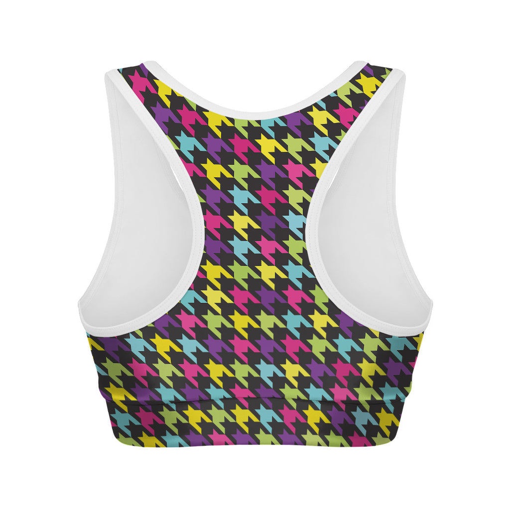 Colorful Houndstooth Pattern Print Women's Sports Bra