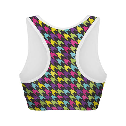 Colorful Houndstooth Pattern Print Women's Sports Bra
