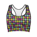 Colorful Houndstooth Pattern Print Women's Sports Bra