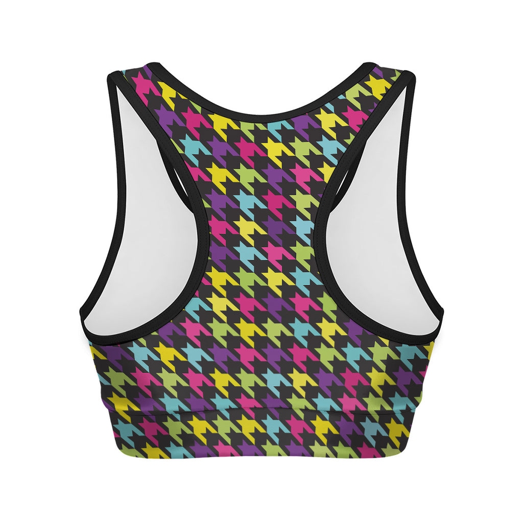 Colorful Houndstooth Pattern Print Women's Sports Bra