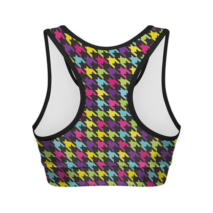 Colorful Houndstooth Pattern Print Women's Sports Bra