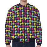 Colorful Houndstooth Pattern Print Zip Sleeve Bomber Jacket