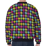 Colorful Houndstooth Pattern Print Zip Sleeve Bomber Jacket