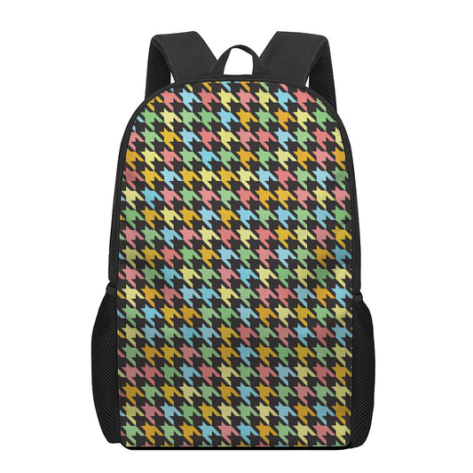 Colorful Houndstooth Print 17 Inch Backpack