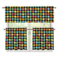 Colorful Houndstooth Print 3 Piece Kitchen Curtains