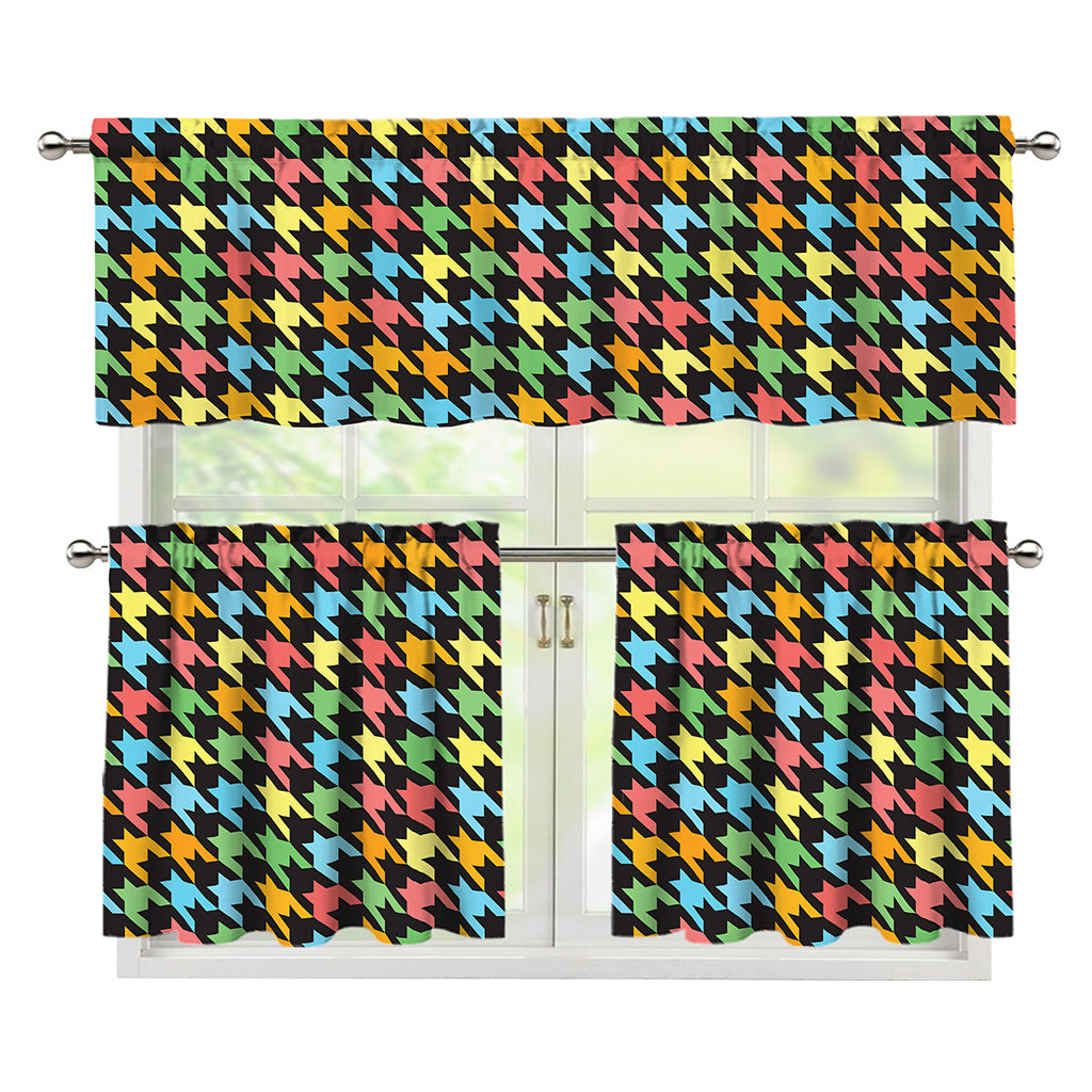 Colorful Houndstooth Print 3 Piece Kitchen Curtains